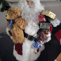 VTG Free Standing Traditions Deluxe Christmas Santa W/bear & Doll 47” Tall