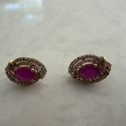 Ruby And Diamond Stud Earrings In 14K Gold