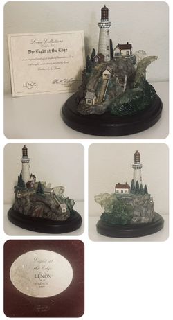 1999 LENOX The Light At The Edge Lighthouse Sculpture Vintage Nautical Waves
