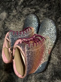 Rainbow Glitter Lace-Up Ankle Boots size 5