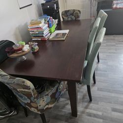 Wooden Table With 3 Chairs And 2 Arm Chairs
