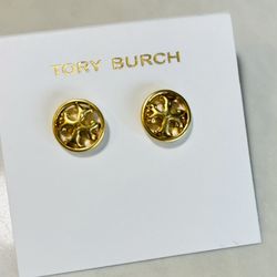 Tory Burch Roxanne round gold double T logo stud earrings 