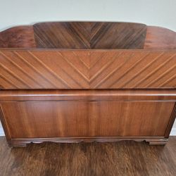 Vintage Wood Full-Size Bed Frame – Art Deco Style Headboard & Footboard