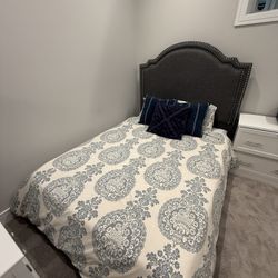 Wayfair Gray Upholstered Queen Bed Frame + Memory Foam Mattress