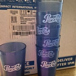Box Of 72 Plastic Ice Blue Pepsi Glasses 