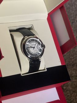 Cartier ballon bleu black leather watch