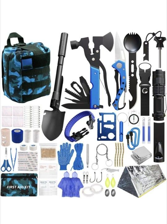 Brand New Survival Kit 215 PCS Emergency Survival Kit, Camping Gear Complete Set of First Aid Kit and Multitool Emergency Supplies with Backpack - Sur