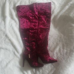 Red Velvet Thigh High Boots