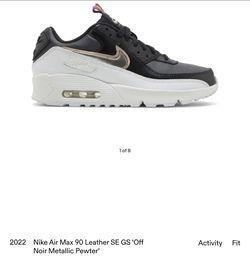 Nike Air Max 90 Leather SE GS 'Off Noir Metallic Pewter'
Used
Women's Size 8.5 
Girls Size 7Y