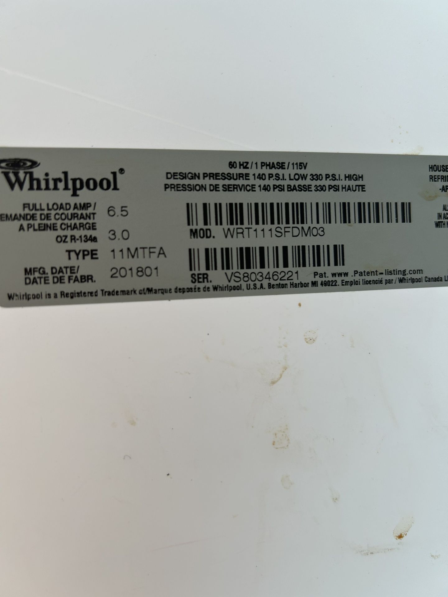Whirlpool Small 10.2 Sq Ft Fridge