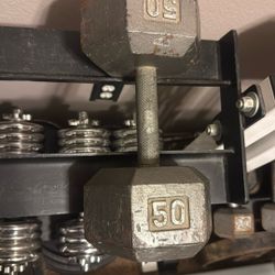 50 lb Hex Iron Dumbbell Single Weight Steel