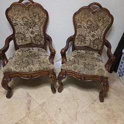 Elegant Solid Wood Accent Chairs Set of 2 – Carved Wood Arms – Classic Style