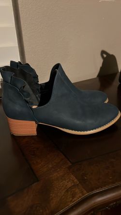 Navy Blue Ruffle Ankle Booties