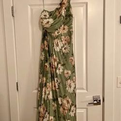 Abercrombie & Fitch Giselle Pleated One-Shoulder Maxi Dress (Green Floral)