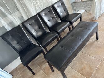 Black Faux Leather Dining Chairs and Storage Bench Set