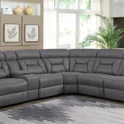 **SALE** 4 Piece Power Sectional In Grey Faux Suede! Lowest Price Ever!