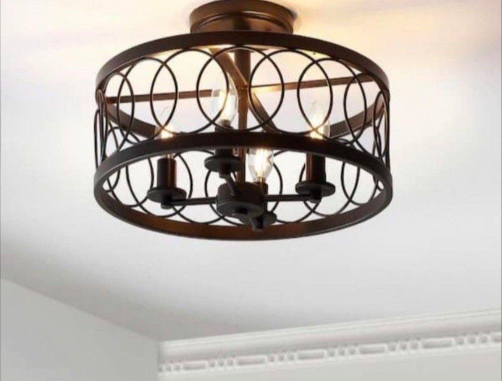 JONATHAN Y Sylvain 15.5 in. Oil Rubbed Bronze Metal LED Semi Flush Mount