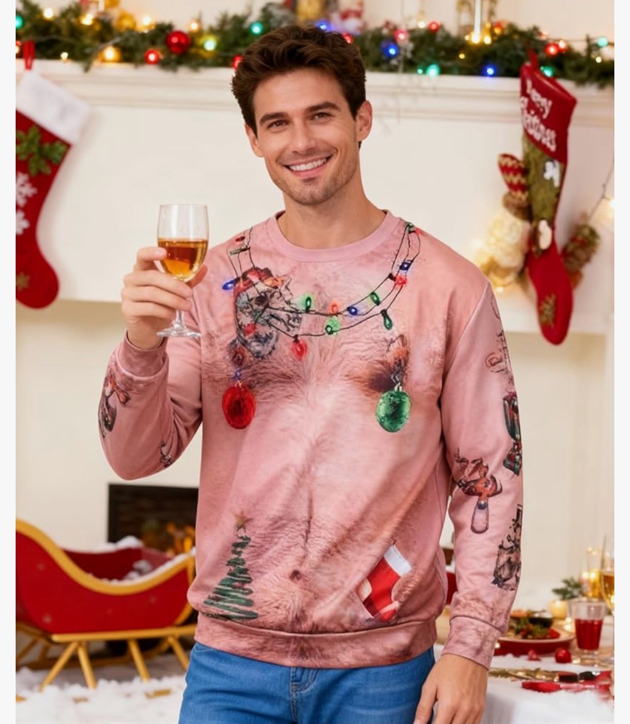 Ugly Christmas Crewneck Sweatshirt Novelty 3D Graphic Long Sleeve Sweater Shirt