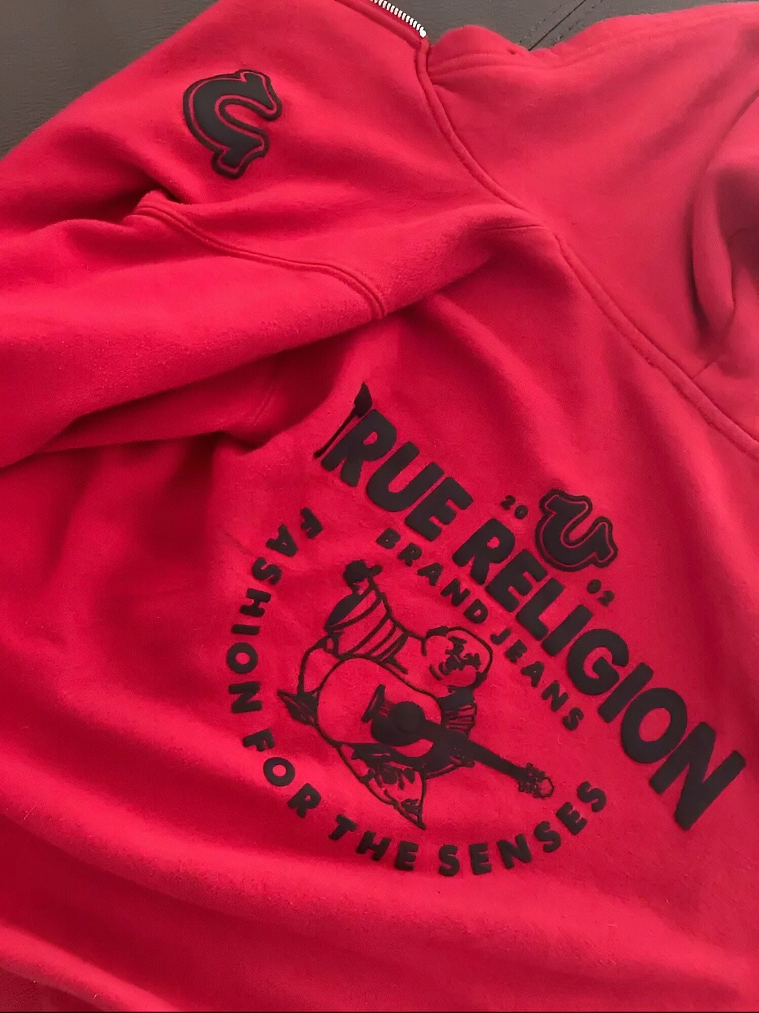 True Religion Zip Up Hoodie(Red/Black)
