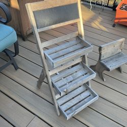 Wood Foldable Shelf With Chalkboard & Miniature Wooden Bench  