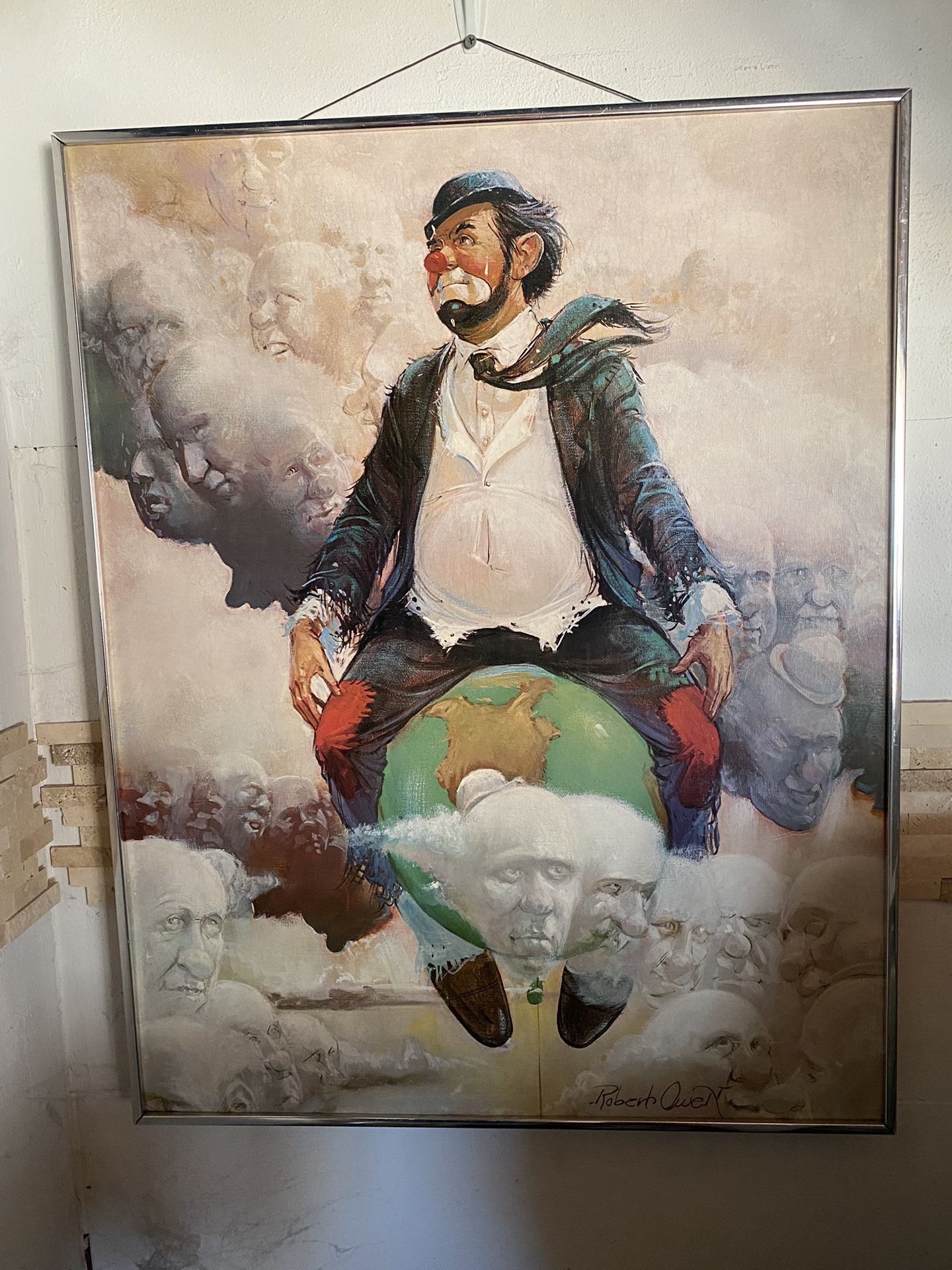 Vintage Matted Robert Owen Clown Litho Top of the World