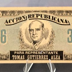 Billete Propaganda Politica-cuba-accion Republicana-melena Del Sur-gregorio Delgado