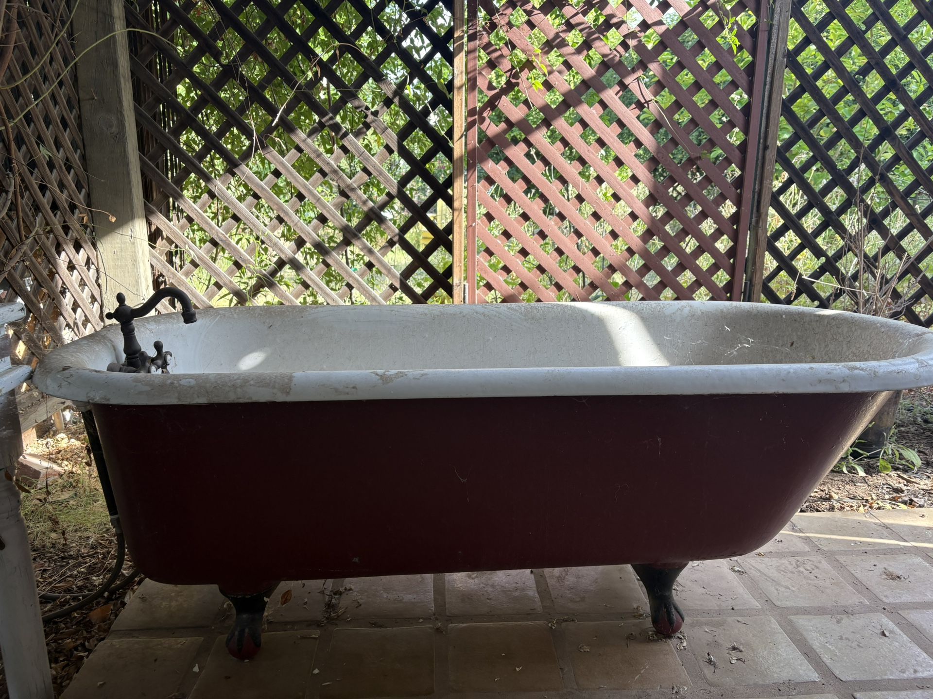 Red Antique Clawfoot Tub