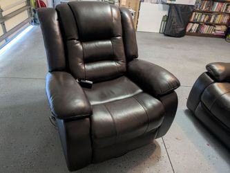 Leather reclining sofa and reclining swivel chair