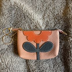 Cute Pink Zip Up Keychain Flower Wallet 