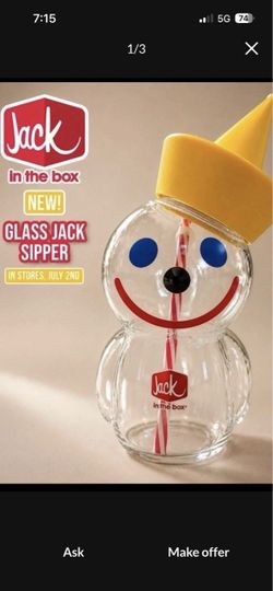 Jack In The Box Glass Sipper Limited Edition Cup w/Straw In Hand New