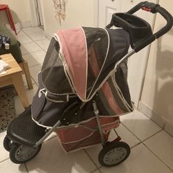 Pet Zip 3 Wheel Foldable Pink Dog Double Stroller