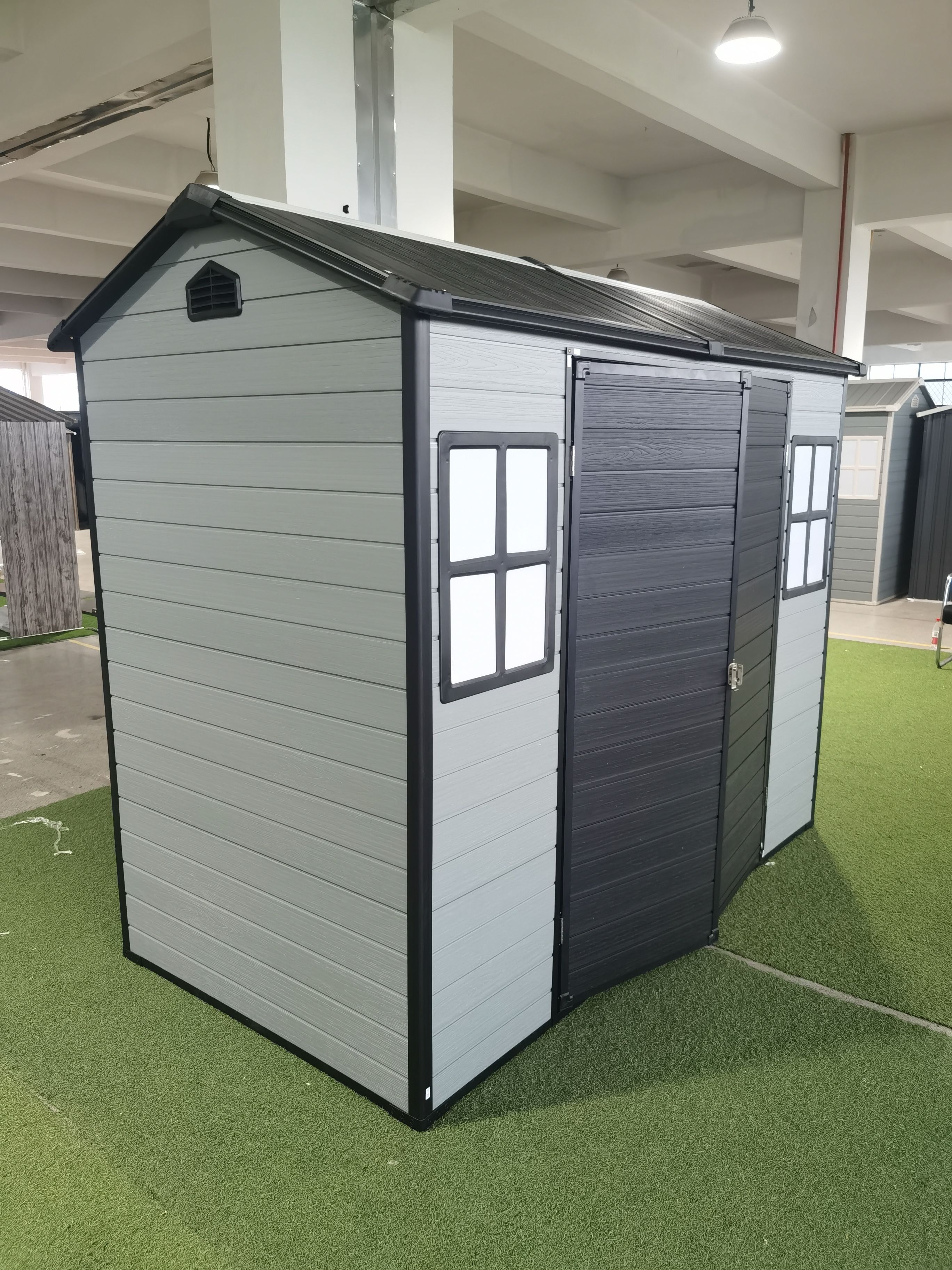 8x4ft Outdoor Resin Garden Shed with Floor and 2 Windows, Plastic Patio Outdoor Storage Shed with Lockable Door for Garden Tools, Bicycles, Trash Cans