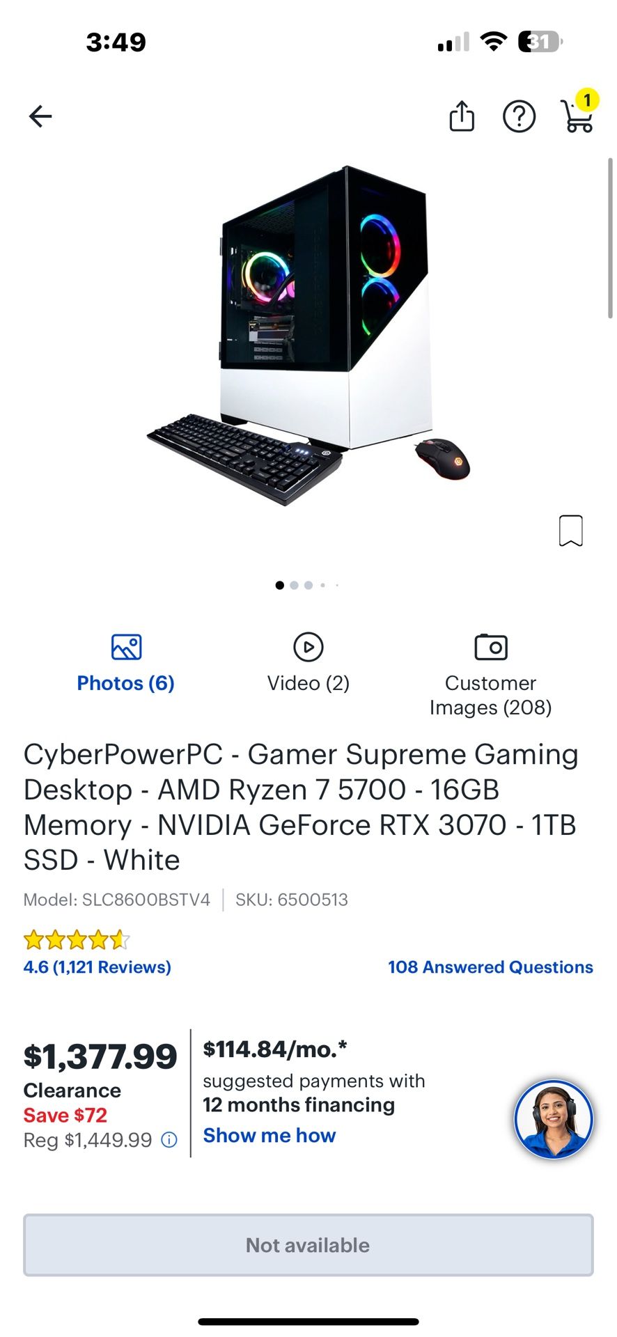 CyberPowerPC - Gaming PC - AMD Ryzen 7 5700 - 16GB - GF RTX 3070