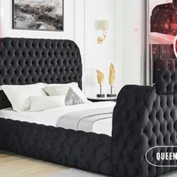 Queen Bed Frame With Fireplace And TV Stand 