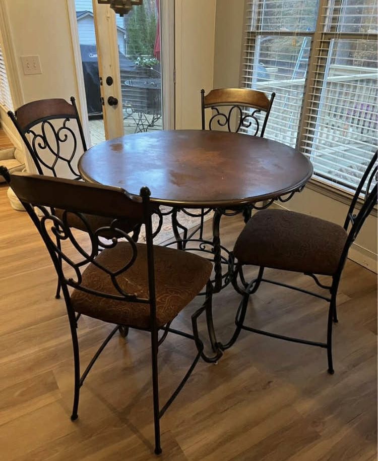 Wrought Iron Dining Set - Real Wood Top Table & Chairs