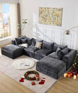 146’’ Grey/Boneless Couch , U Shaped Cloud Sectional Sofa w, Comfy Boneless Modular Couch w/Memory Foam