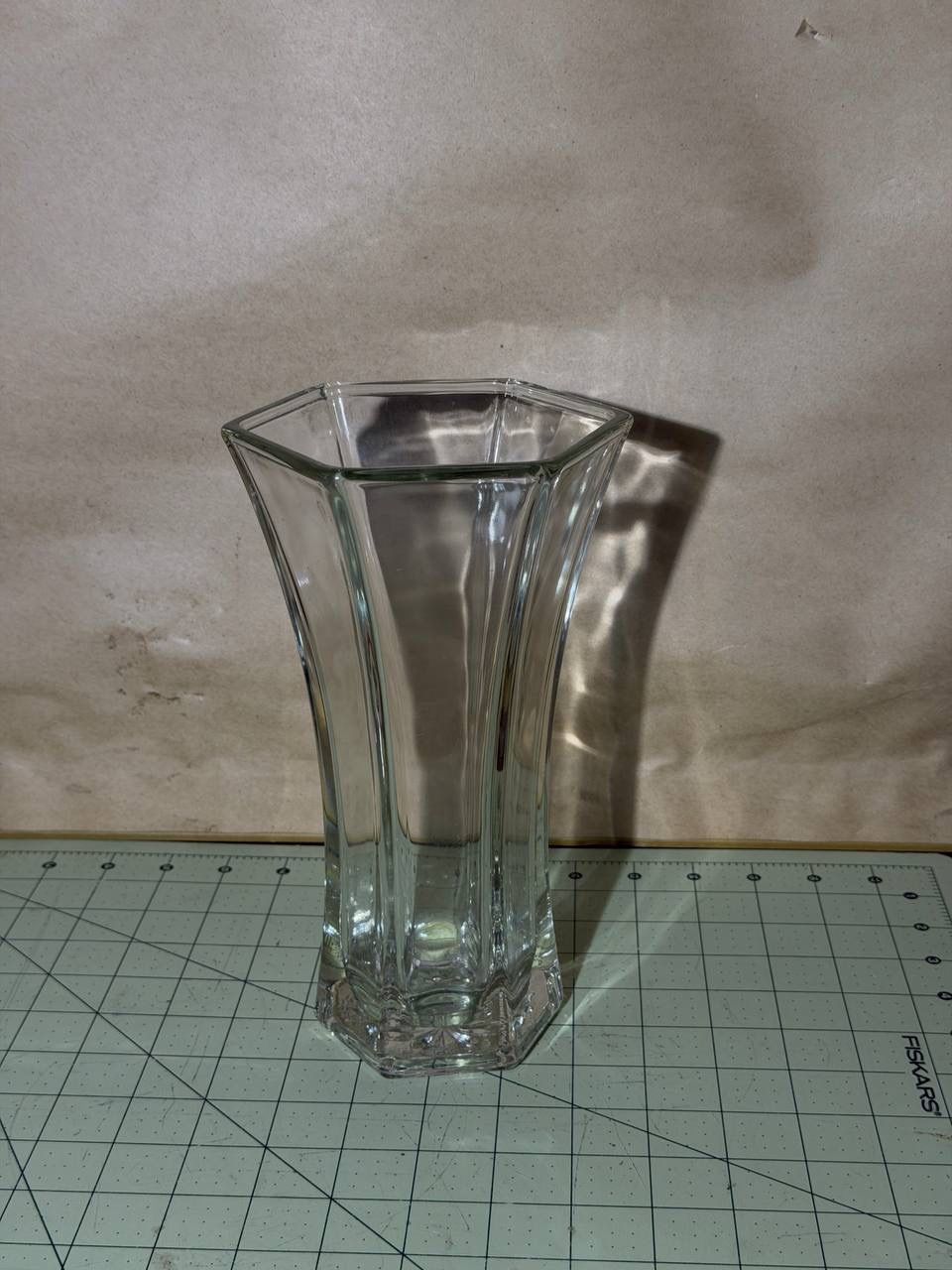 Indiana HOOSIER 4040 Heavy Glass Vase 6 Side Hexagon Clear Vase 9"