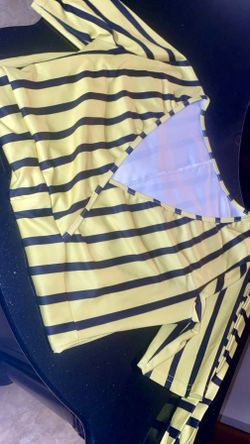 Yellow Striped Romper With String 