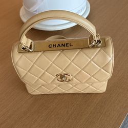 Chanel Beige Top Handle And Shoulder Strap Bag