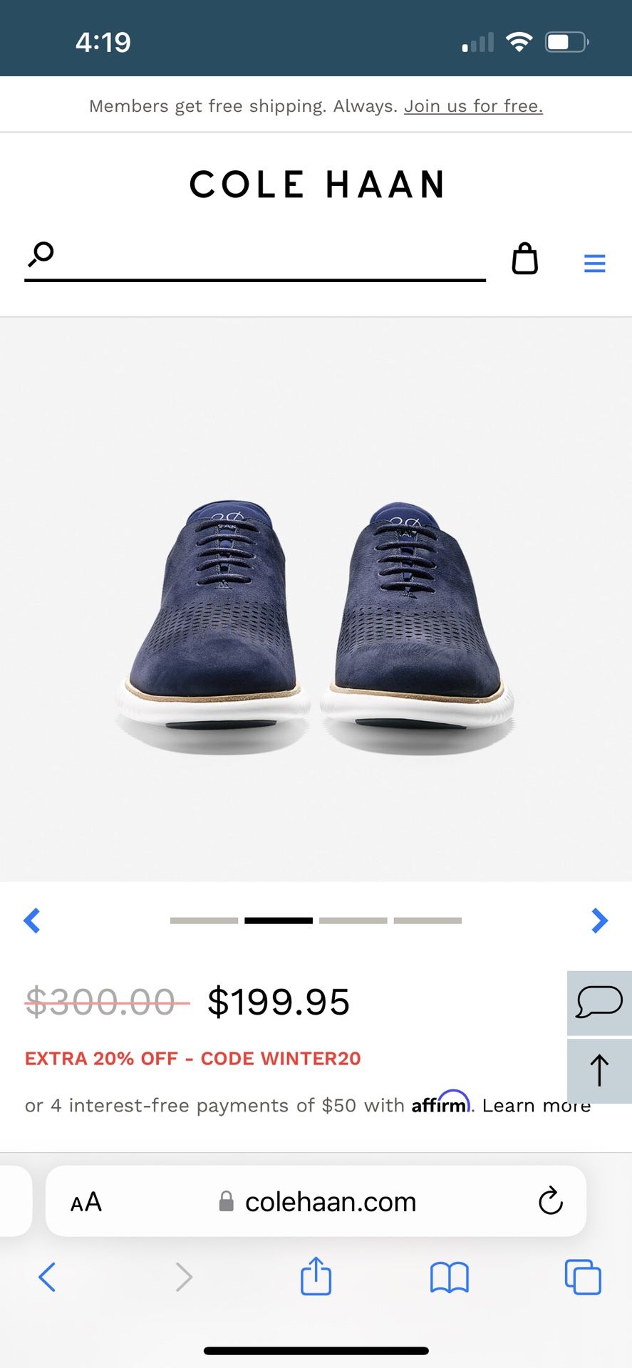 Men's 2.ZERØGRAND Lined Laser Wingtip Oxford