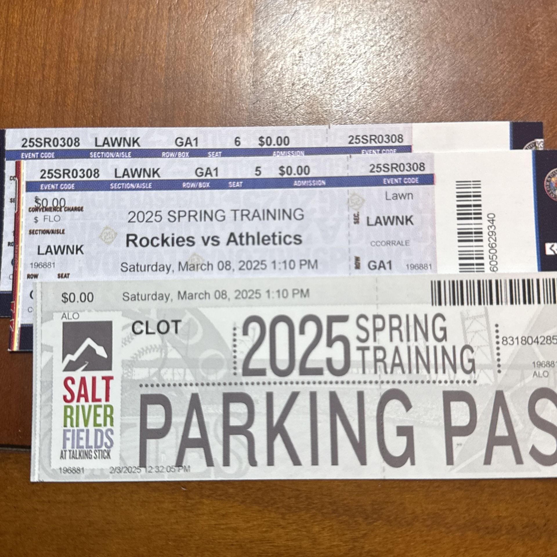 PRICE REDUCED! Spring Training Tickets! Rockies V. A’s, Saturday, March 8, Salt River Fields