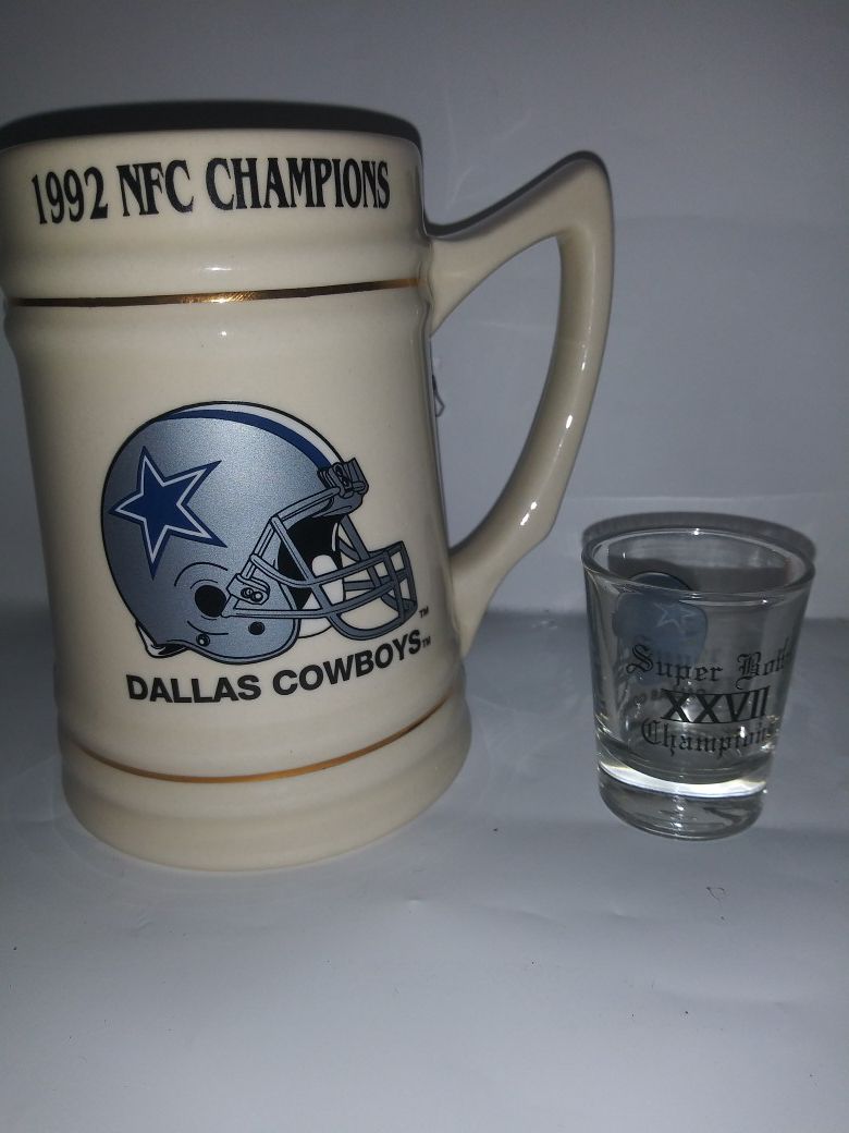 NFL. Cowboys super bowl 27. Mug and shot glass