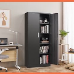 Metal Storage Cabinet with Adjustable Shelves, Pantry Cabinet with 2 Doors, Lockable Garage Storage Cabinet, Tool Cabinet, File Storage Cabinets -71" 