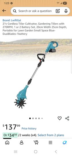 21v Cordless Tiller Cultivator, Gardening Tillers 2 Battery Set, 20cm Width 25cm Depth, Portable for Lawn Garden Small Space Blue- DualBlade