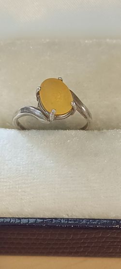 Vintage Sterling Silver Seaglass Canary Yellow Rare 💛 Women's Size 7.5