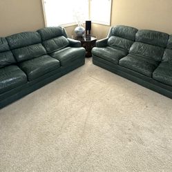 2 Green Leather Sofas Whitmore 