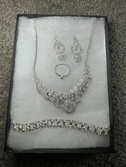 Blinged Out Necklace, Bracelet, Ring, And Earrings Necklace With Earrings Set NEED GONE  