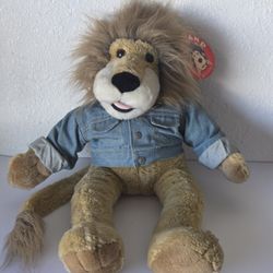 Vintage 1994 Macys Bullocks Rowland Plush Lion Hand Puppet W/ Denim Jacket 26"