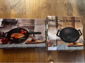 cast iron pan and wok