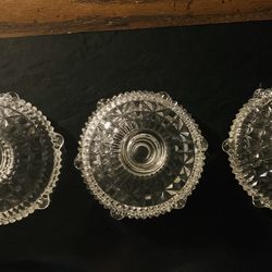 Vintage Diamond Cut Pressed Glass Candlestick Holders